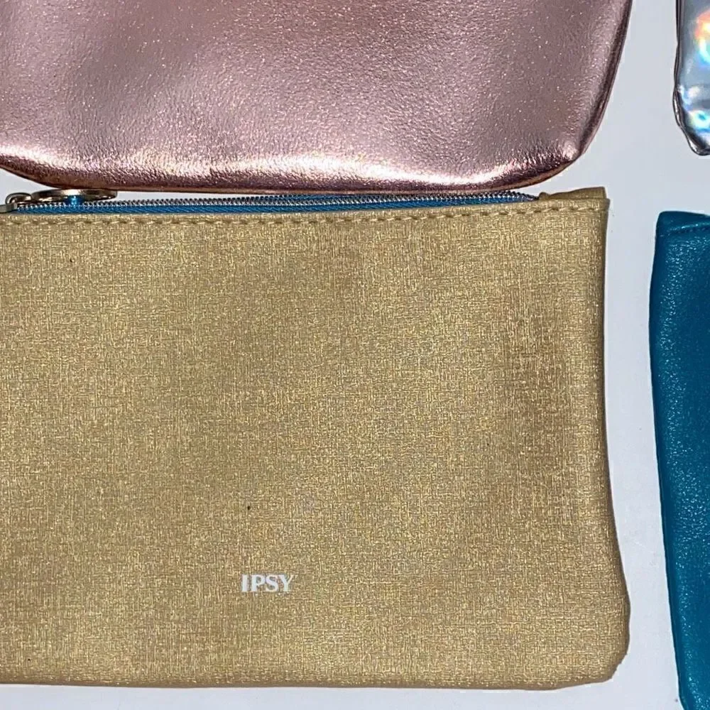 Ipsy Glam Bag Lot 6 Makeup Pouches Rose Gold Teal Studded Silver Holographic Set